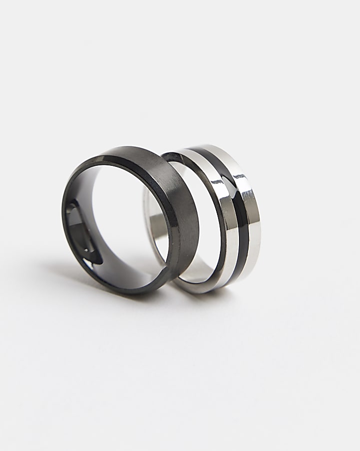 Black Steel Rings Pack Of 2