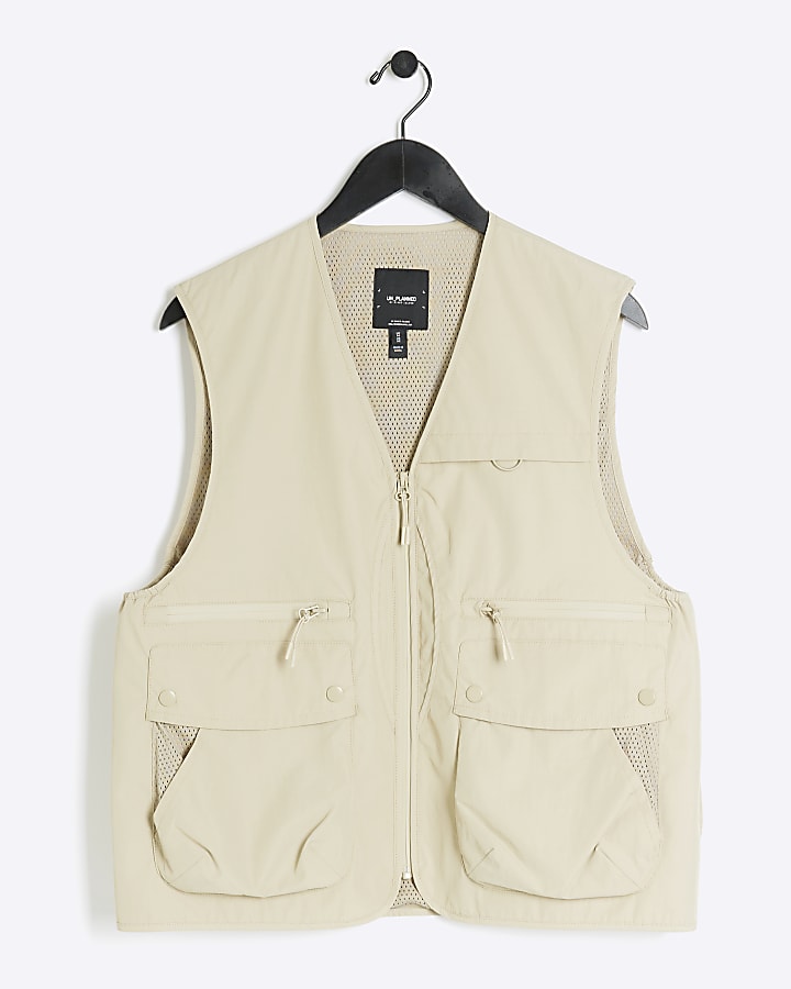 Beige regular fit utility gilet