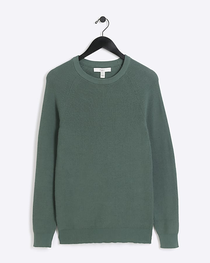 Green muscle fit knit rib jumper