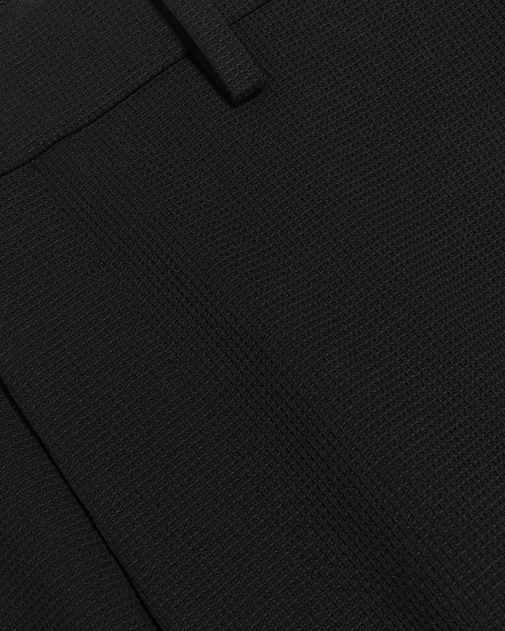 Black slim fit waffle textured smart trousers