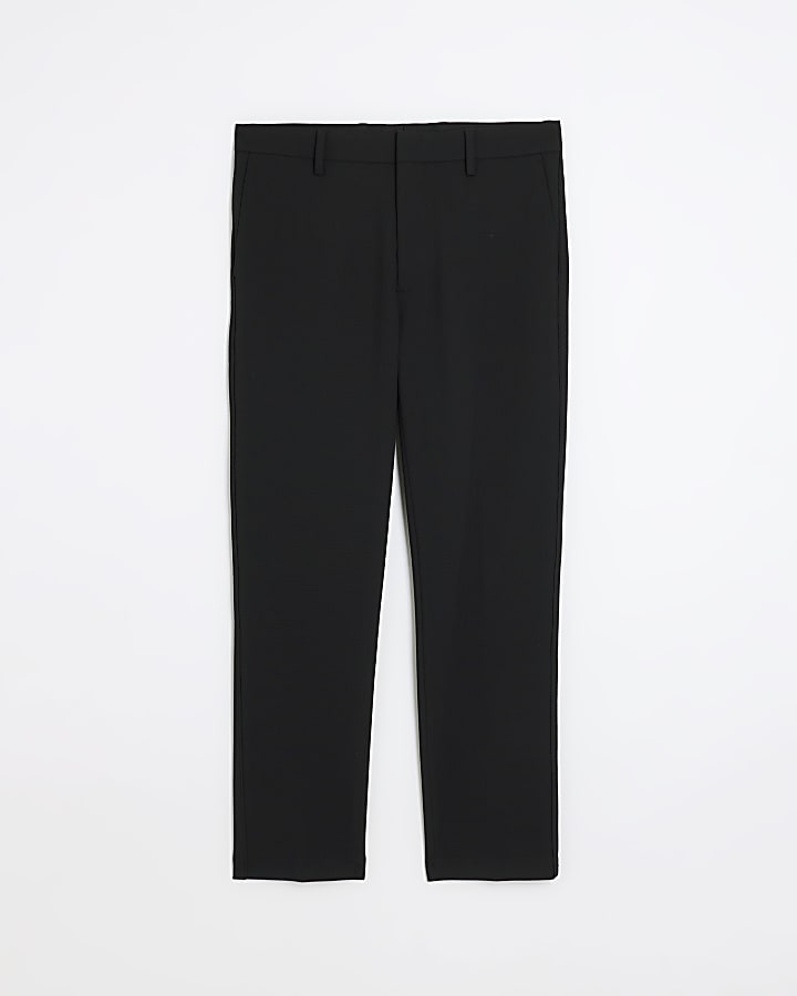 Black slim fit waffle textured smart trousers