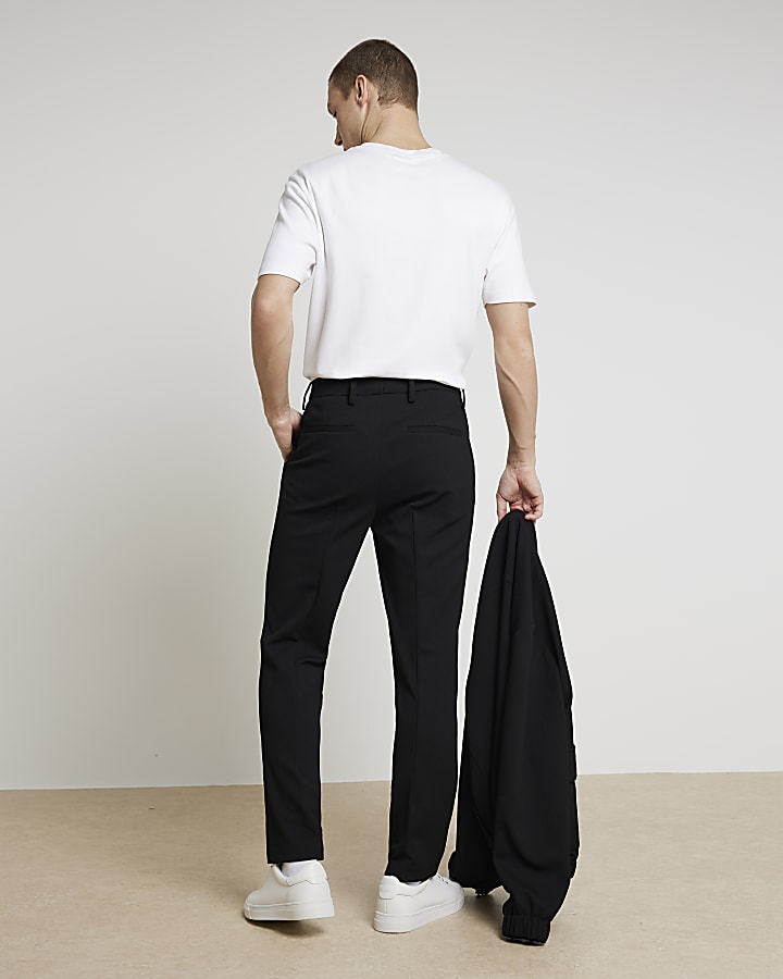 Black slim fit waffle textured smart trousers