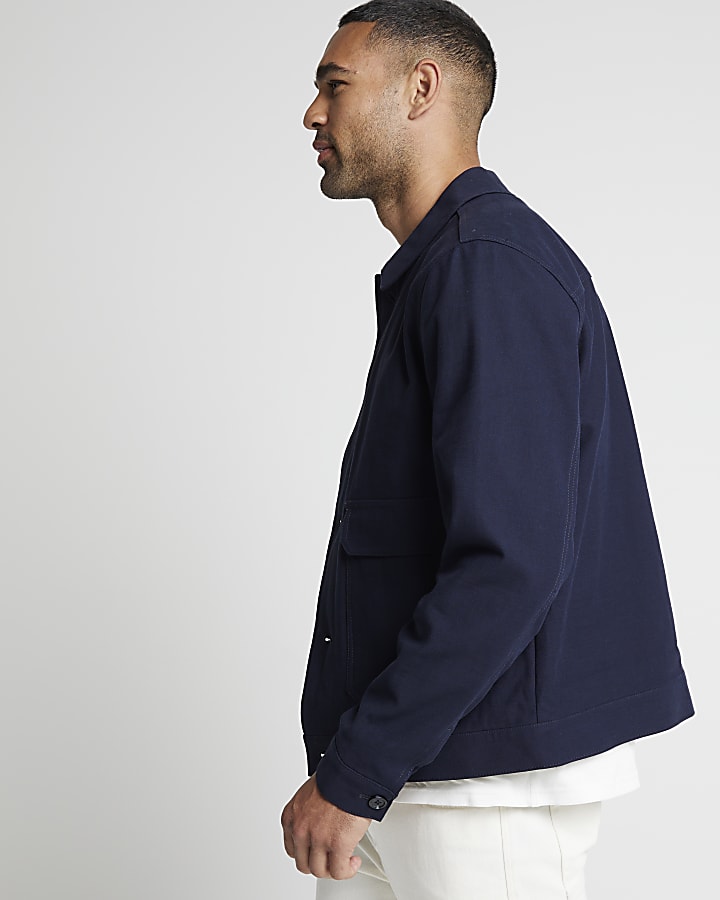 Navy slim fit cotton overshirt