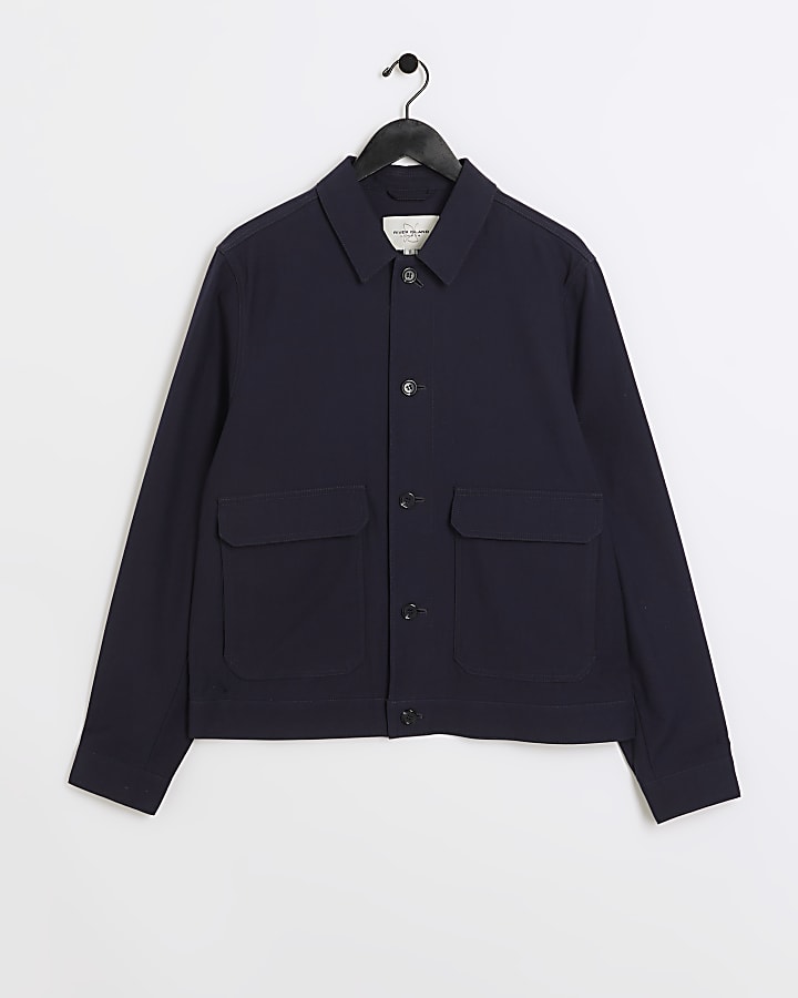 Navy slim fit cotton overshirt