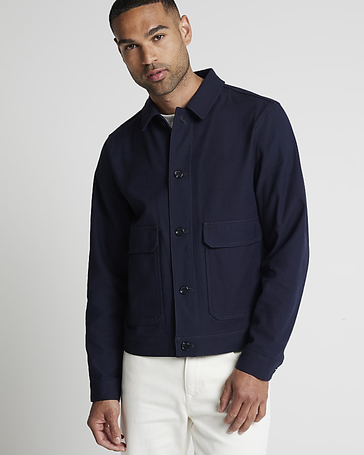 Navy slim fit cotton overshirt