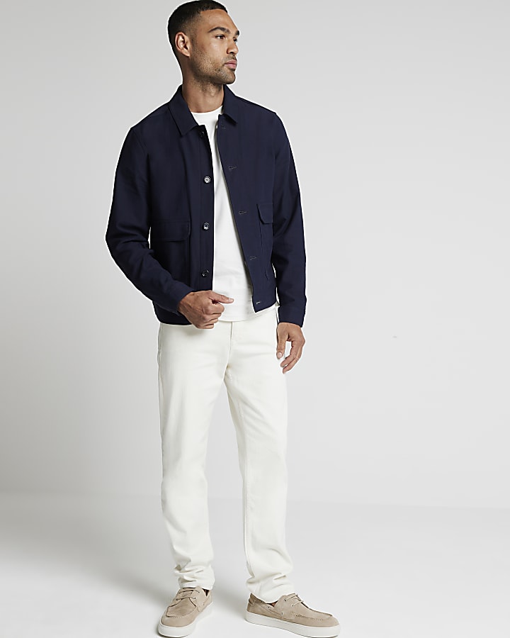 Navy slim fit cotton overshirt