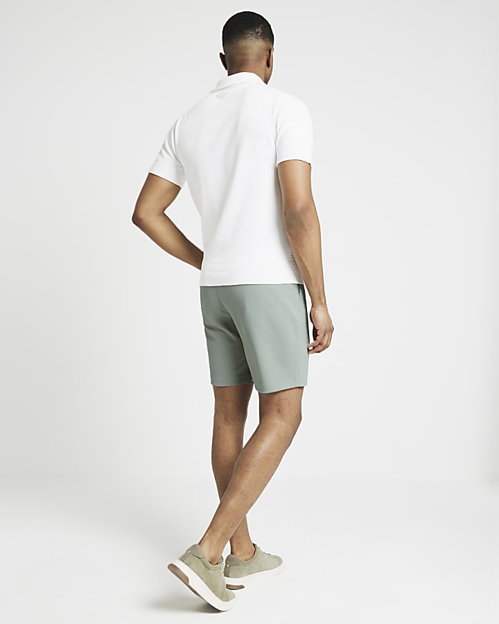 Green slim fit waffle shorts