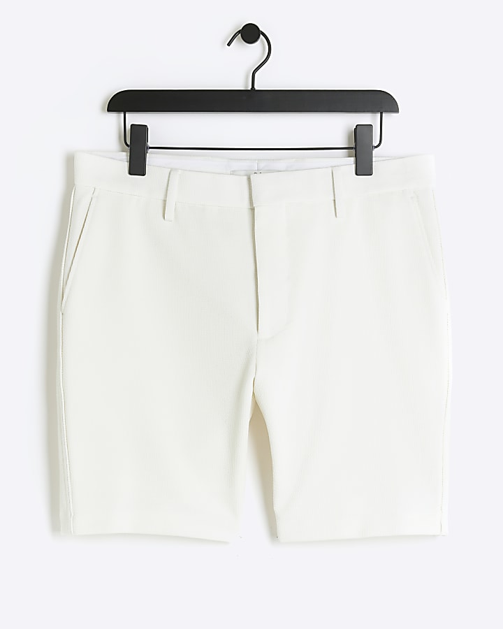 White slim fit waffle shorts