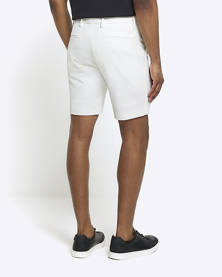 White slim fit waffle shorts