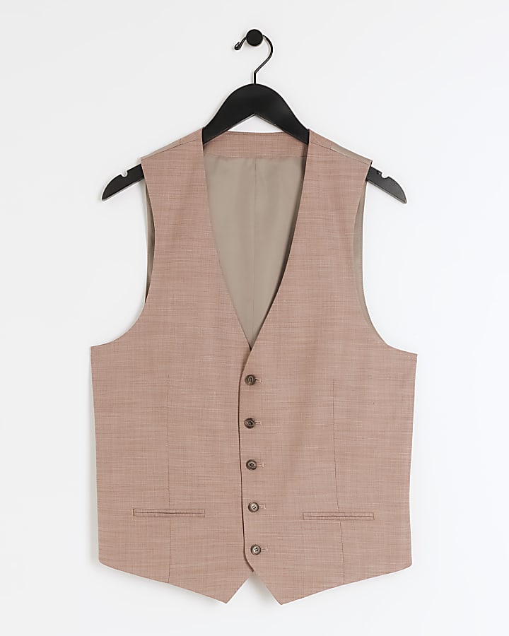 Pink slim fit textured waistcoat