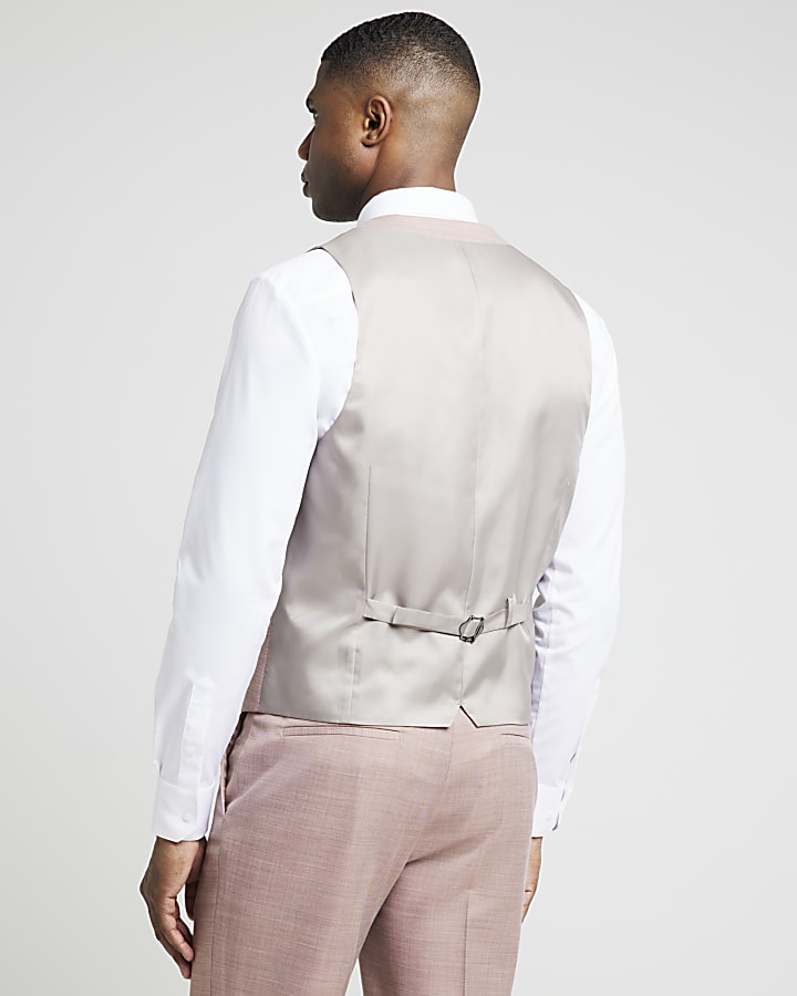Pink slim fit textured waistcoat
