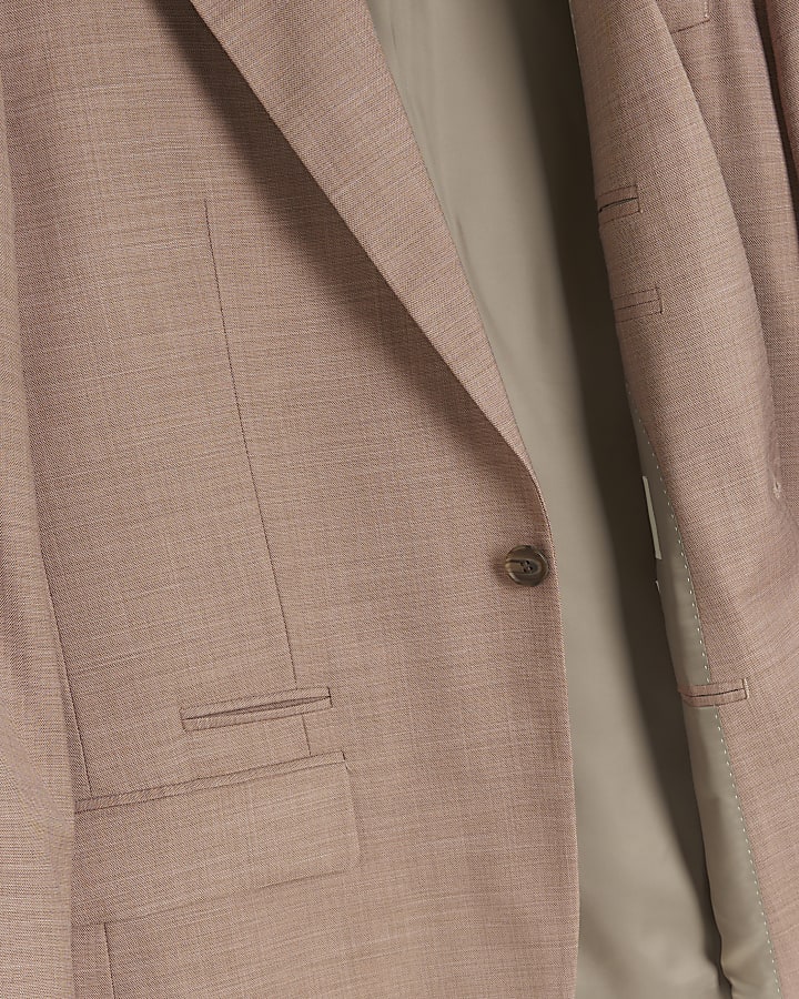 Pink slim fit textured suit jacket