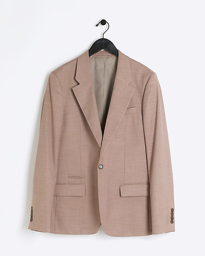 Pink slim fit textured suit jacket