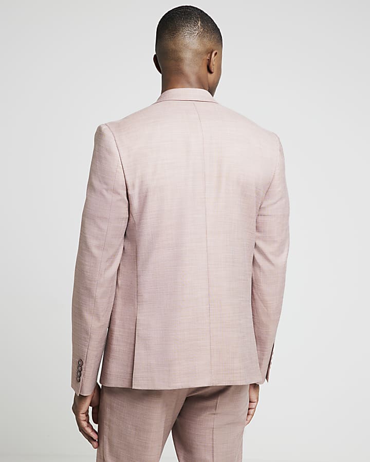 Pink slim fit textured suit jacket