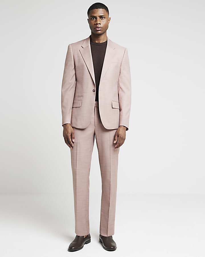 Pink slim fit textured suit jacket River Island