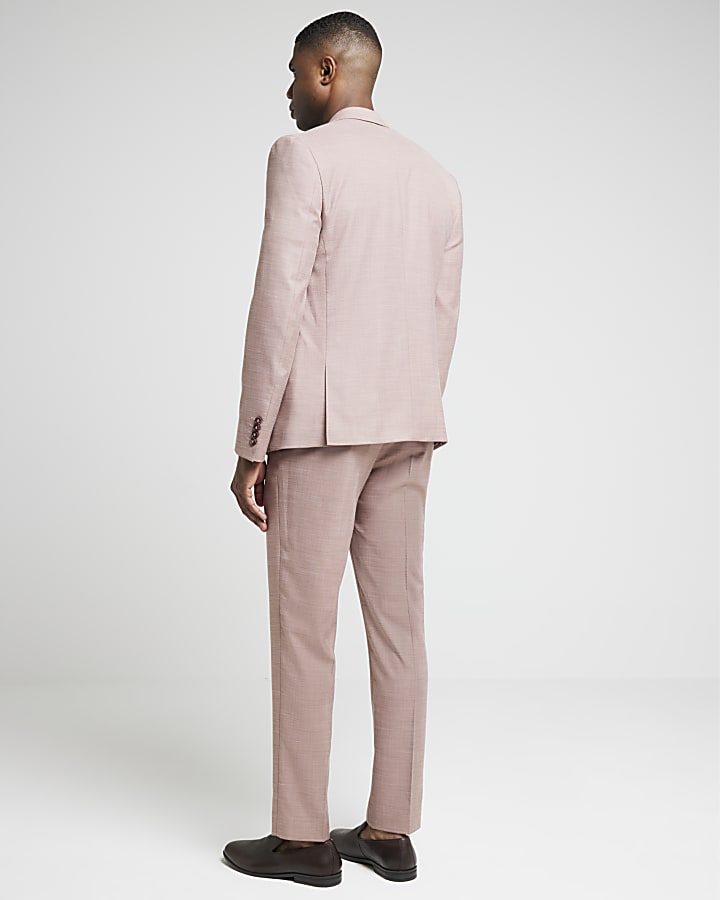 Pink slim fit textured suit trousers