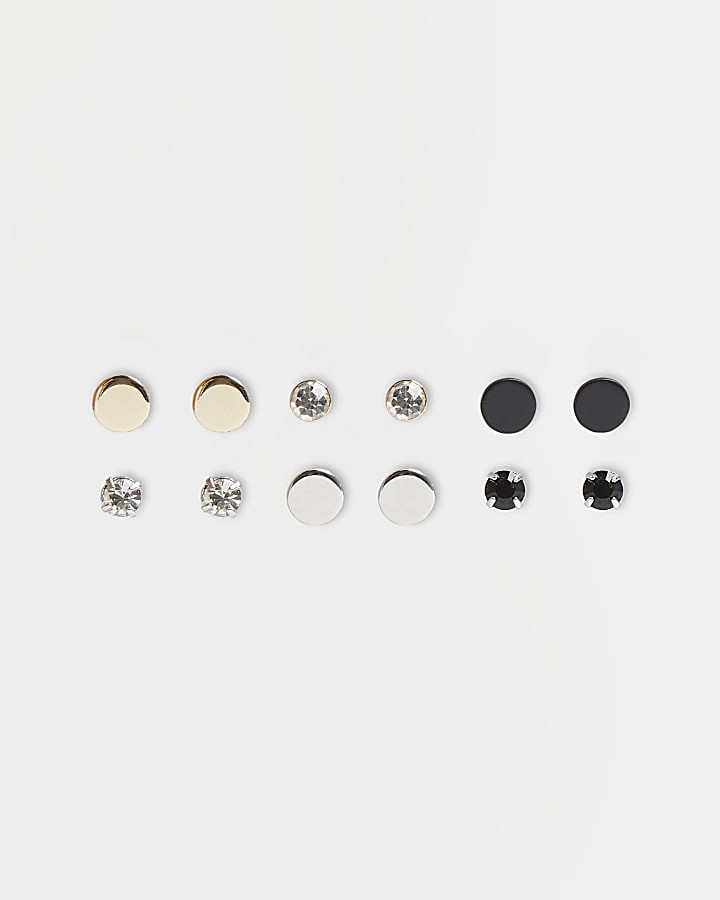 6PK silver stud earrings