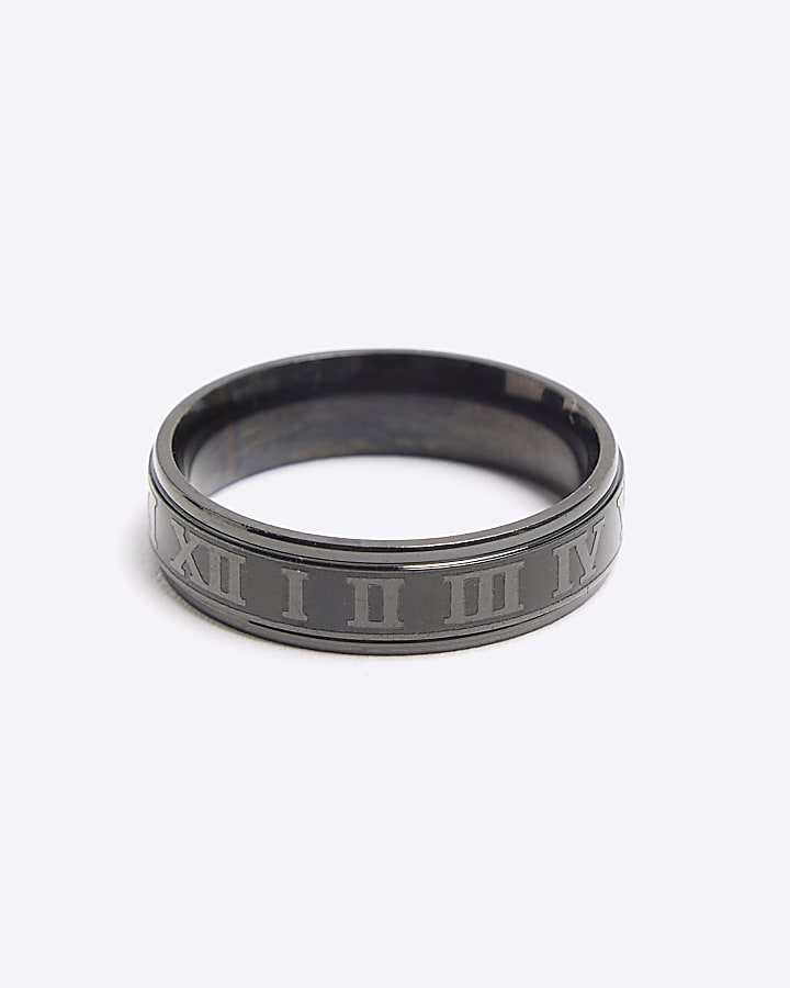 Black stainless steel roman band ring