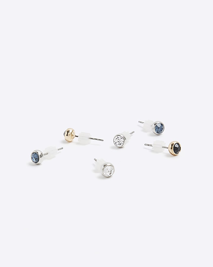 3PK silver colour stud earrings