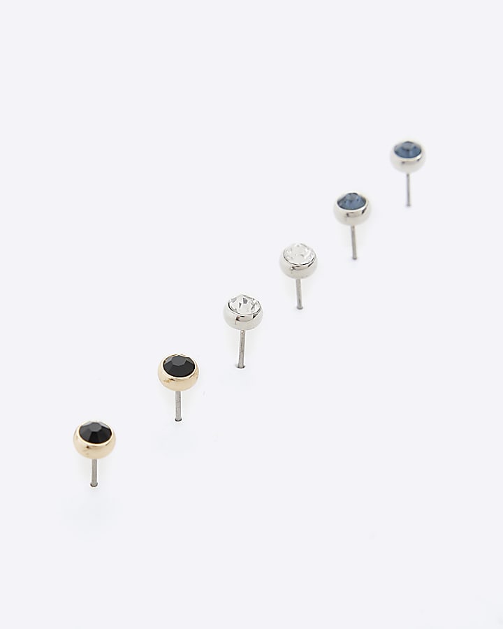 3 Pack silver colour stud earrings