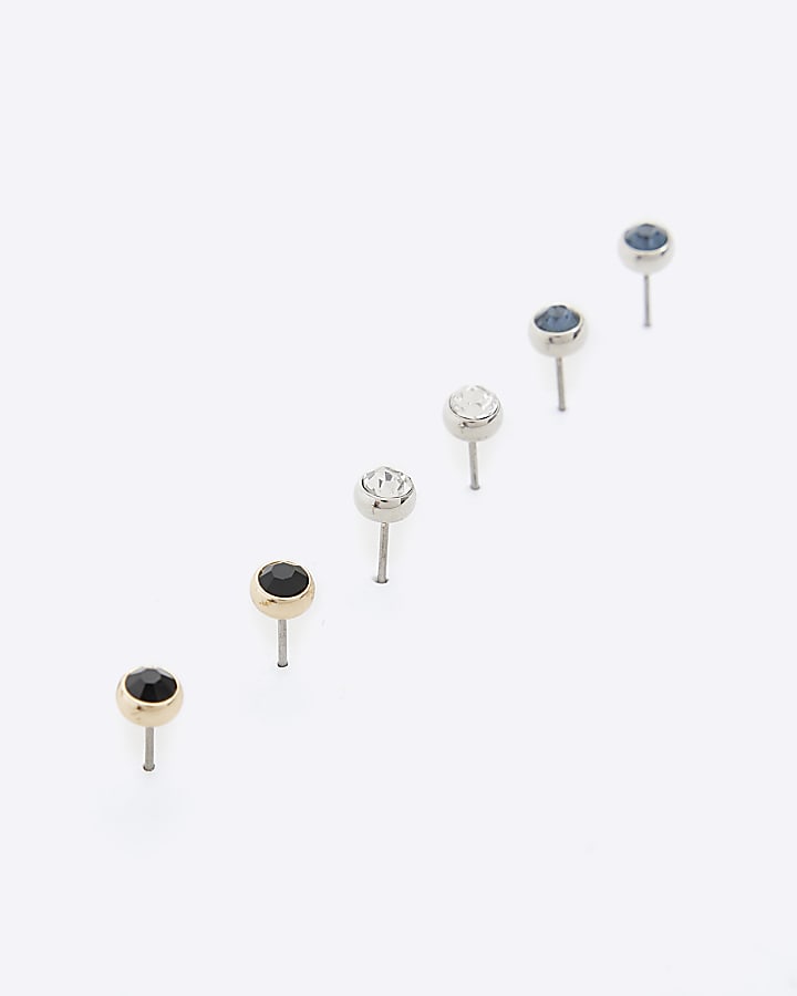 3PK silver colour stud earrings