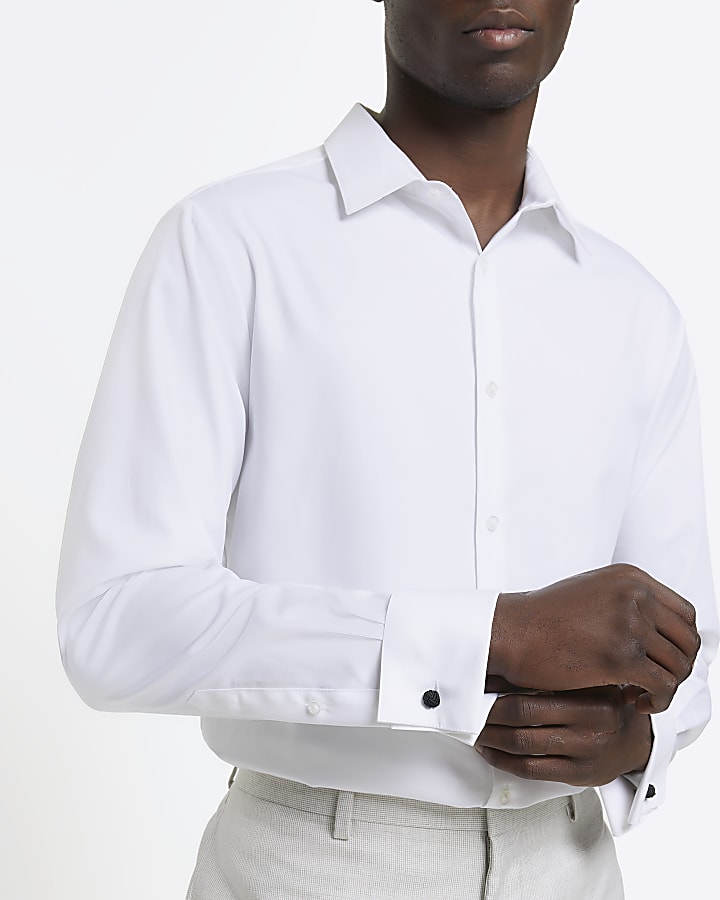 White slim double cuff premium smart shirt