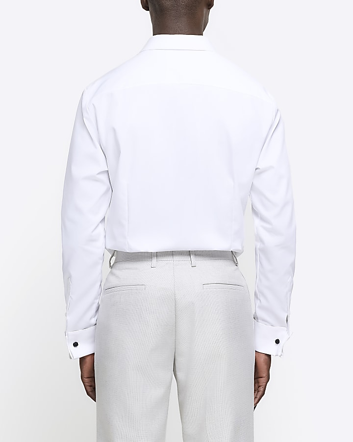 White slim double cuff premium smart shirt