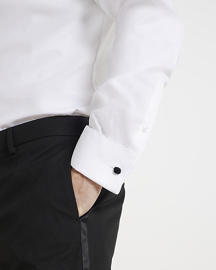 White slim fit double cuff smart shirt