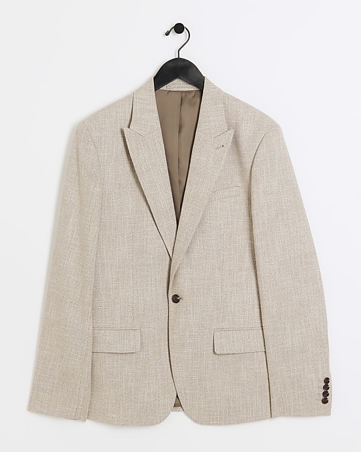 Beige slim fit texture suit jacket