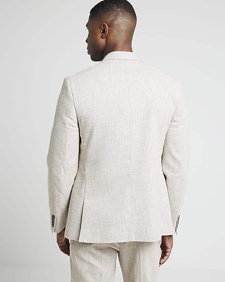 Beige slim fit texture suit jacket