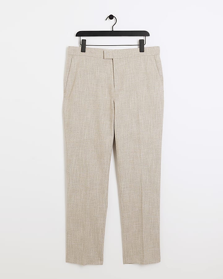 Beige slim fit texture suit trousers