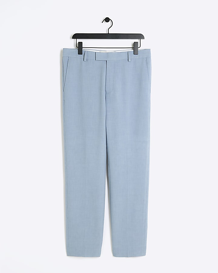 Blue slim fit textured suit trousers