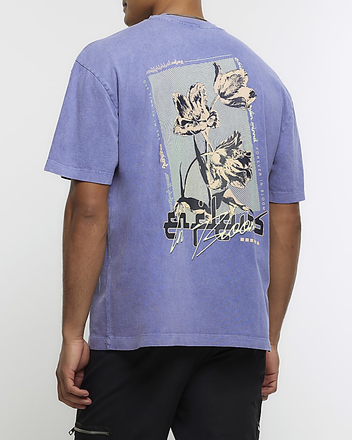 Purple oversized fit graphic floral t-shirt