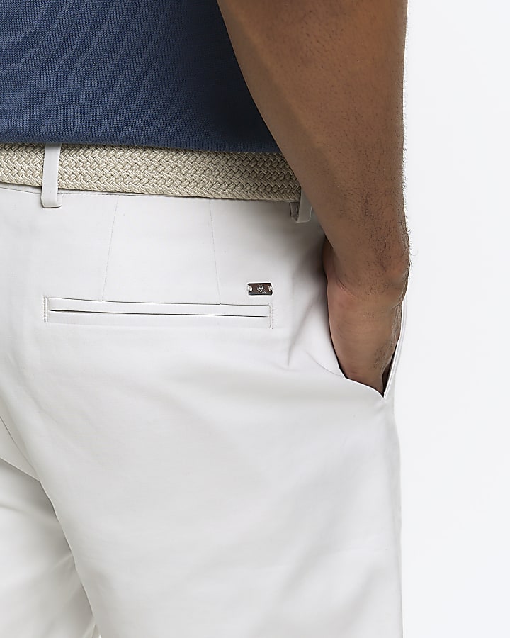 Cream slim fit belted chino shorts