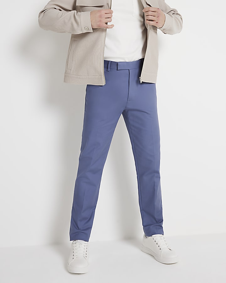 Blue slim fit smart chino trousers