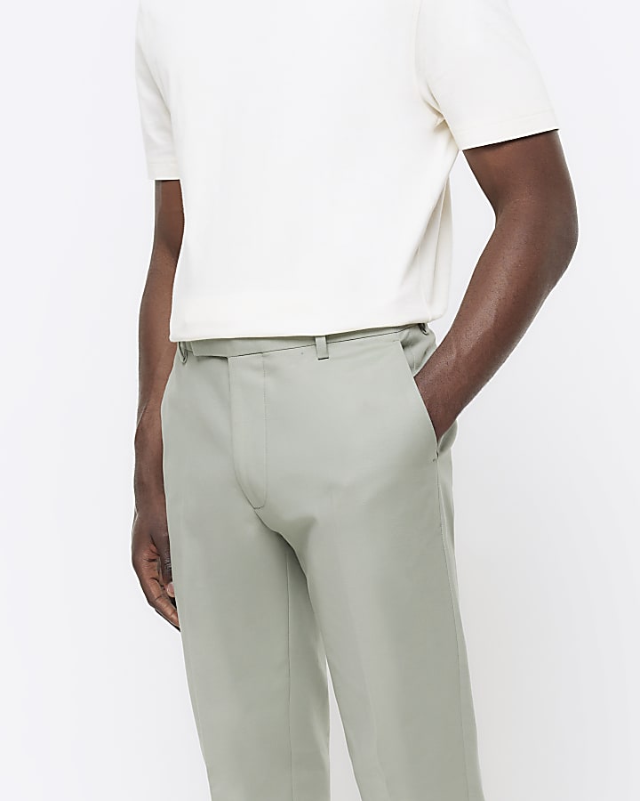 Green slim fit smart chino trousers