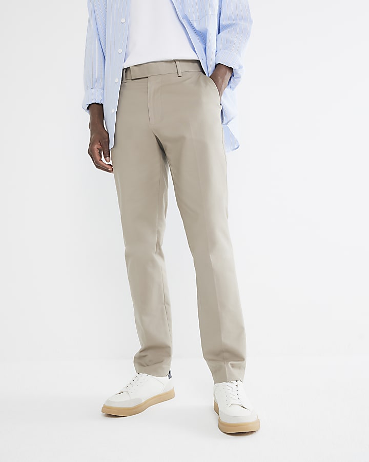 Beige slim fit smart chino trousers