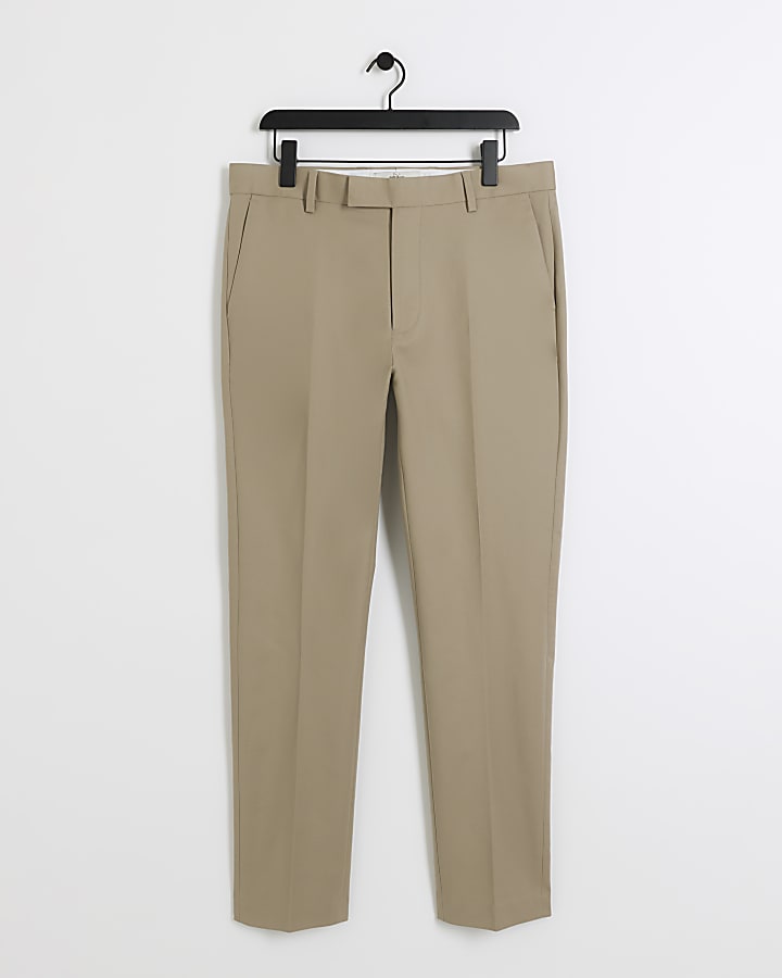 Beige slim fit smart chino trousers