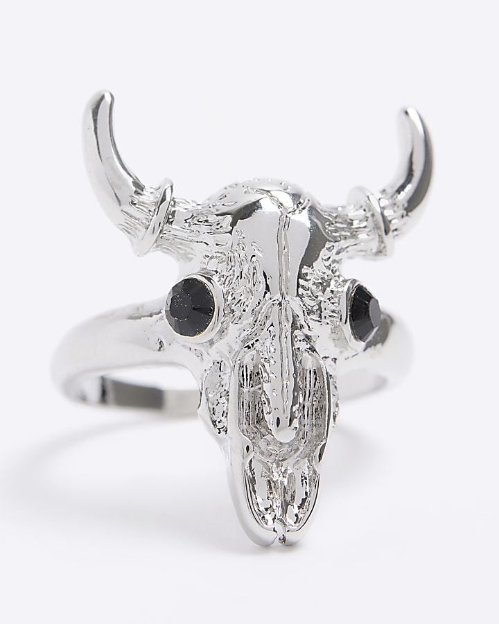Silver Bull Head Ring