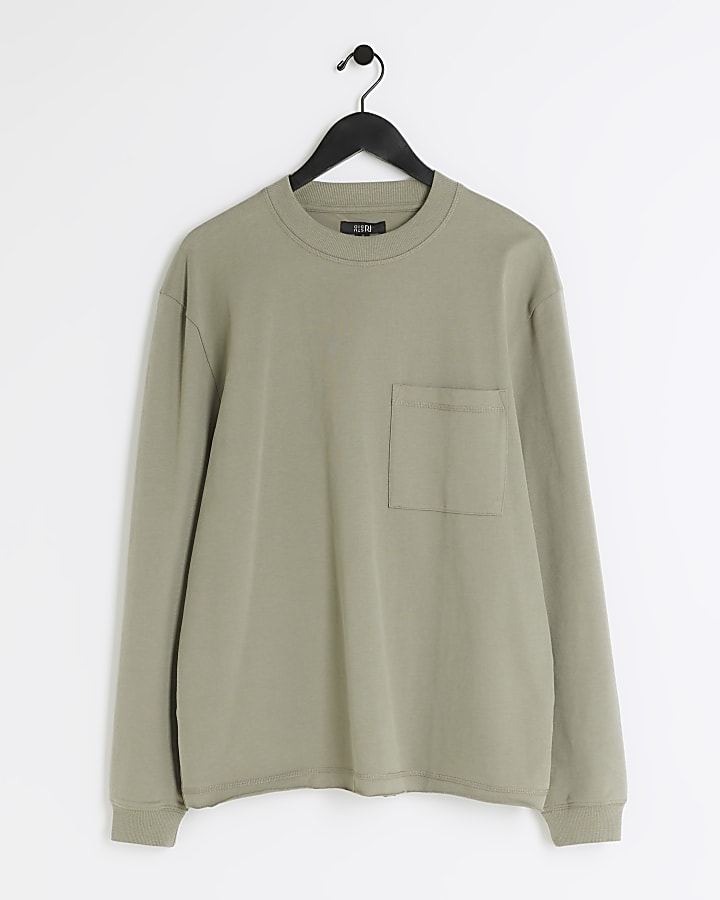 Khaki regular fit pocket long sleeve t-shirt