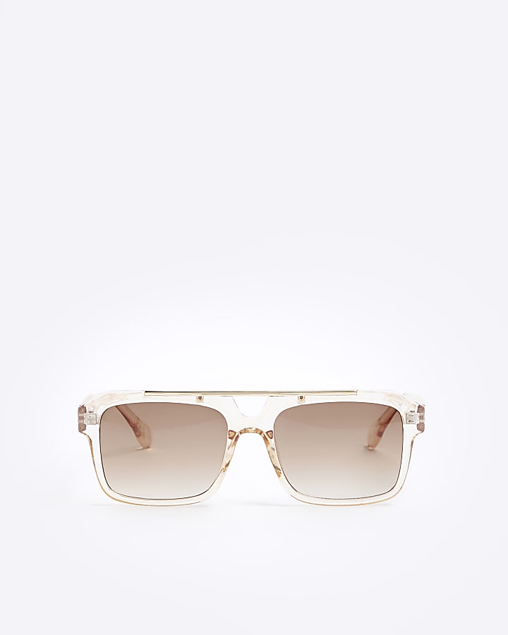 Gold brow bar square sunglasses