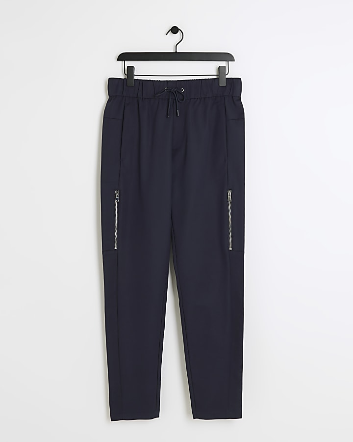 Navy slim fit zip cargo trousers