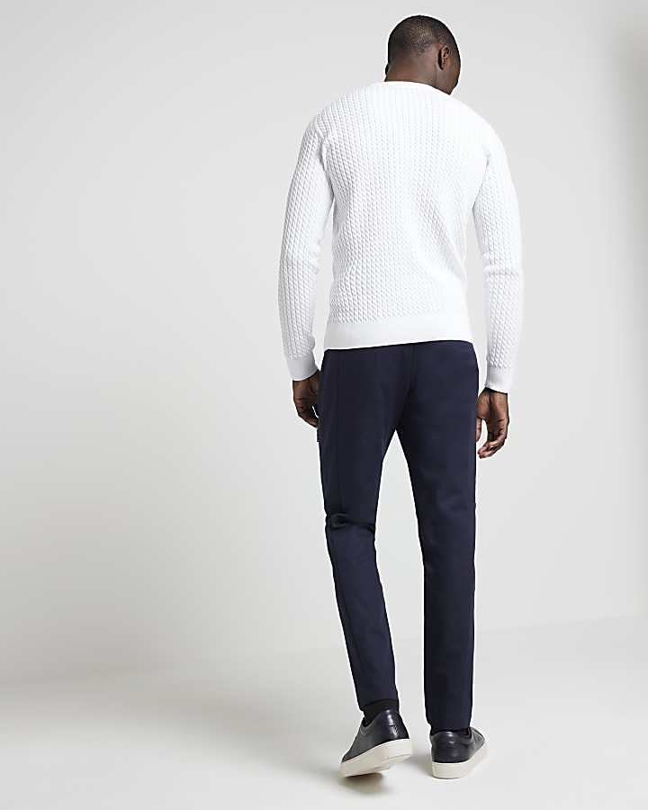 Navy slim fit zip cargo trousers