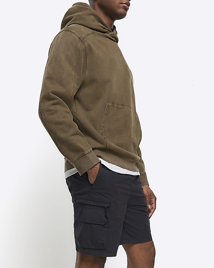 Black regular fit elasticated cargo shorts