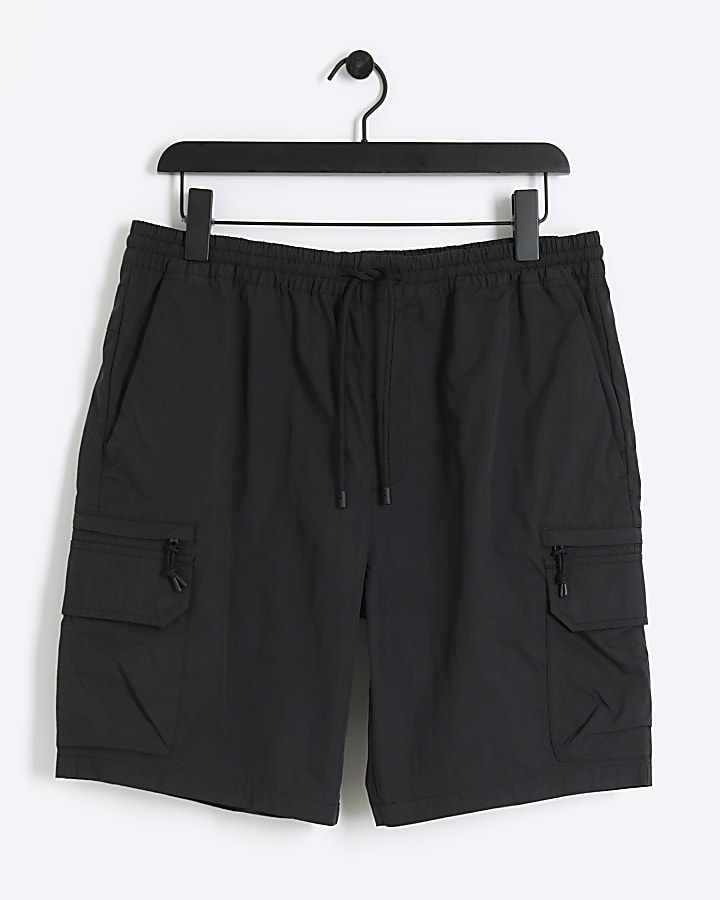 Black regular fit elasticated cargo shorts