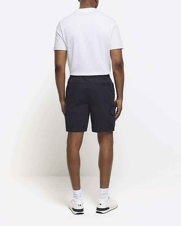 Black regular fit elasticated cargo shorts