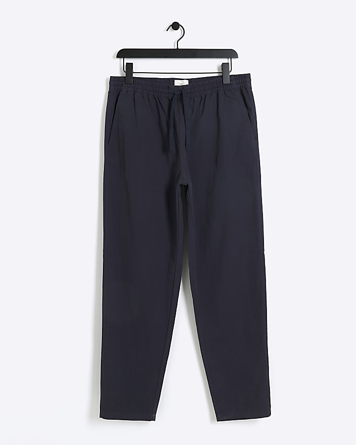 Navy regular fit pull on trousers