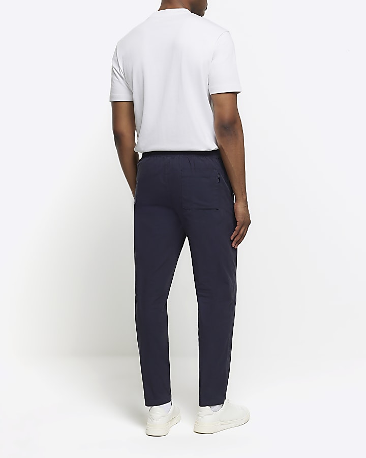 Navy regular fit pull on trousers