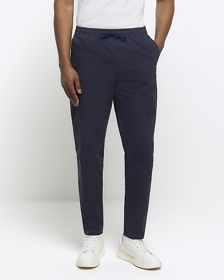 Navy regular fit pull on trousers
