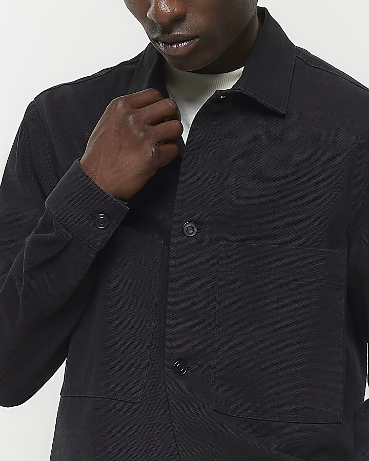 Black regular fit pocket overshirt